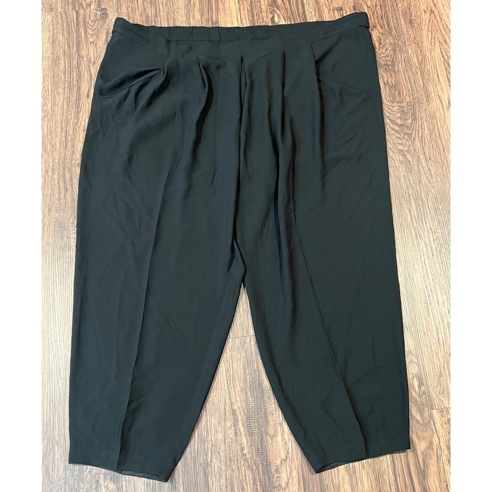 Eileen Fisher Woman Black 100% Silk Crepe Pleated Cropped Pants 2X RN78121